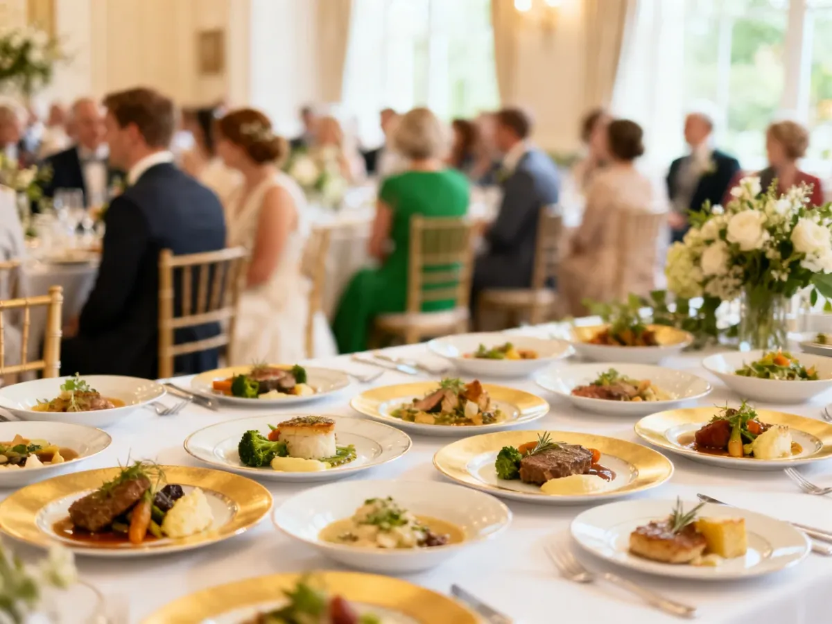 Elegancki stół weselny przygotowany na wielodaniowe przyjęcie